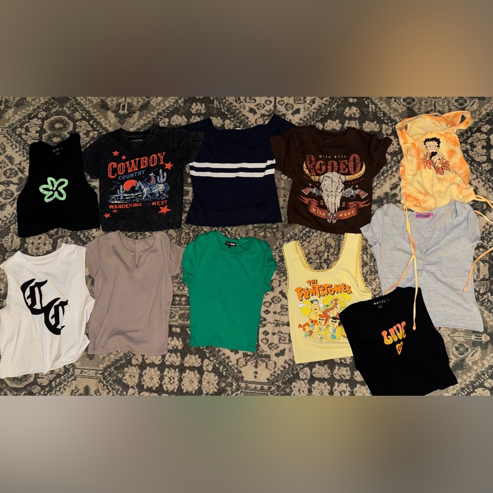 Garage,edikted,Betty Boop, John galt,motel rocks,wild fable,cowboy Crop Top lot